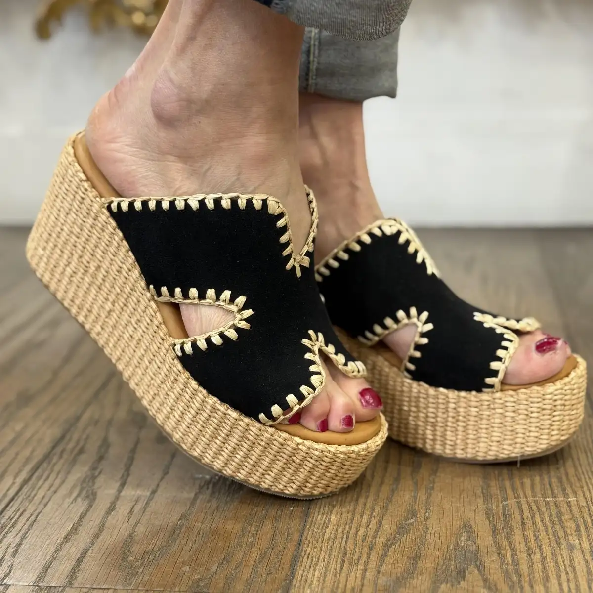 Coco & Abricot - Mules compensées SANCERRE Black