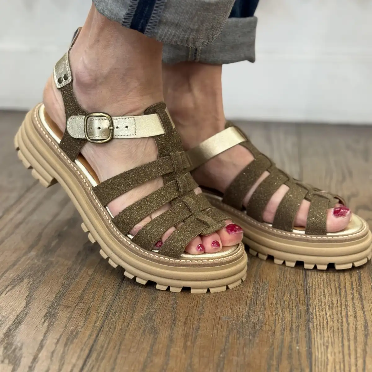 MINKA – Sandales KANSAS kaki et or