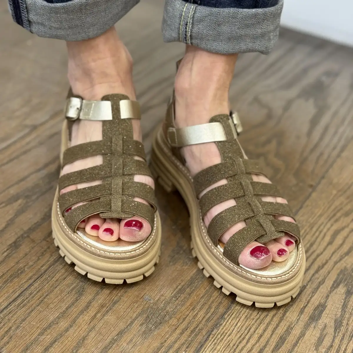 MINKA – Sandales KANSAS kaki et or