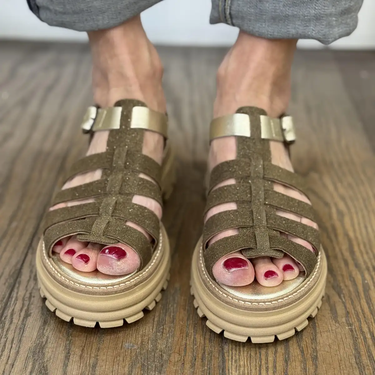 MINKA – Sandales KANSAS kaki et or