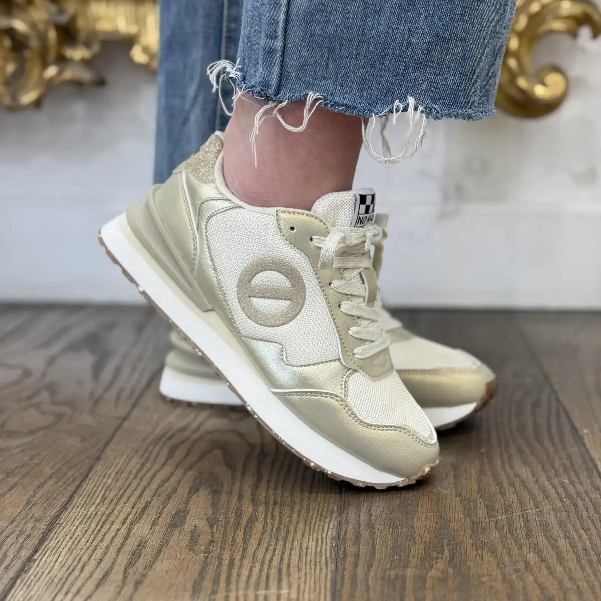 NO NAME - TOVA RUNNER W – Blanc cassé / doré
